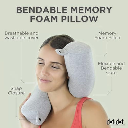 Dot&Dot Twist Memory Foam Travel Pillow for Airplanes - Travel Neck Pillow for Sleeping - Airplane Pillow for Neck Support, Chin, Lumbar and Leg - Adjustable, Bendable Neck Roll Pillow