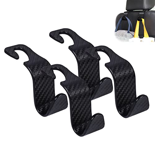 Amooca Car Seat Headrest Hook 4 Pack Hanger Universal Vehicle Car Storage Organizer for Handbag Purse Coat S Type Checkered Black