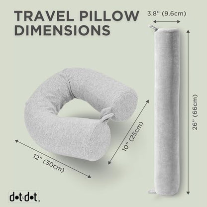 Dot&Dot Twist Memory Foam Travel Pillow for Airplanes - Travel Neck Pillow for Sleeping - Airplane Pillow for Neck Support, Chin, Lumbar and Leg - Adjustable, Bendable Neck Roll Pillow