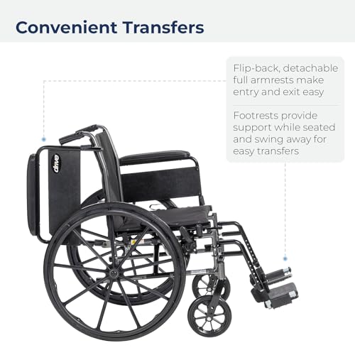 Drive Medical Cruiser III Light Weight Wheelchair with Flip Back Removable Arms, Full Arms, Swing Away Footrests, 18'' Seat