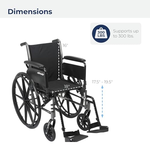 Drive Medical Cruiser III Light Weight Wheelchair with Flip Back Removable Arms, Full Arms, Swing Away Footrests, 18'' Seat