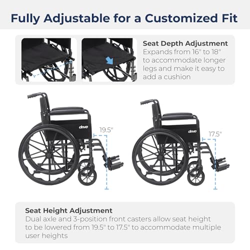 Drive Medical Cruiser III Light Weight Wheelchair with Flip Back Removable Arms, Full Arms, Swing Away Footrests, 18'' Seat