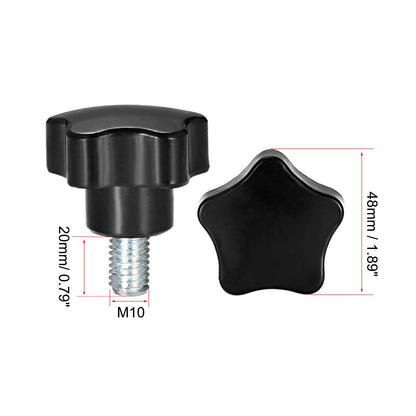 uxcell 2 Pcs Star Knobs Grips M10 x 20mm Male Thread Steel Zinc Stud Black PP