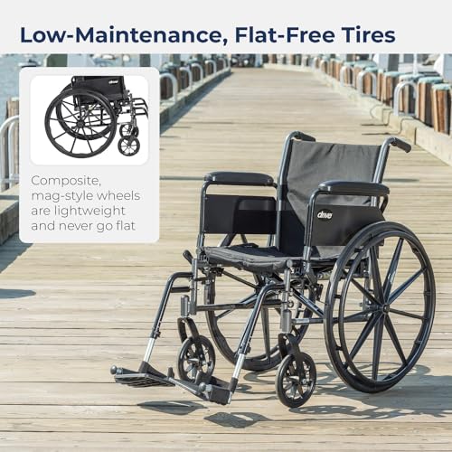 Drive Medical Cruiser III Light Weight Wheelchair with Flip Back Removable Arms, Full Arms, Swing Away Footrests, 18'' Seat