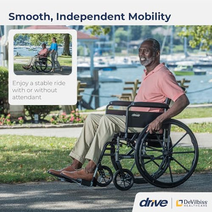 Drive Medical Cruiser III Light Weight Wheelchair with Flip Back Removable Arms, Full Arms, Swing Away Footrests, 18'' Seat