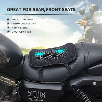 CHCYCLE Foldable Passenger Motorcycle Seat Cushion，High Elasticity Gel 3D Honeycomb Comfortable Breathable Shock Absorption for Long Ride Seat Cover (Peanuts Shape)