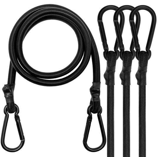 Bungee Cords with Carabiner, 24 Inch Long Heavy Duty Bungee Cords with Carabiner Clip Outdoor, 1/3 Inch Black Extra Strong Elastic Rope with Carabiner Hooks for Camping, Tarps, Bike Rack, Tent, 4 Pack