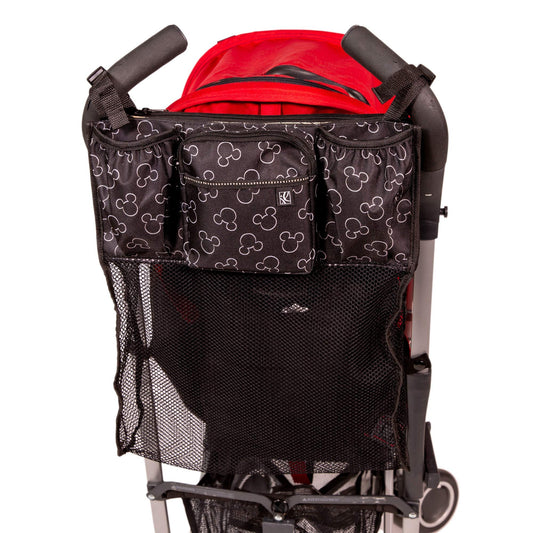 Disney Baby by J.L. Childress Stroller Organizer with Cup Holders and Mesh Storage Compartment - Disney World Travel Essential - Universal Stroller Accessory with XL Storage Bag - Mickey Mouse Black